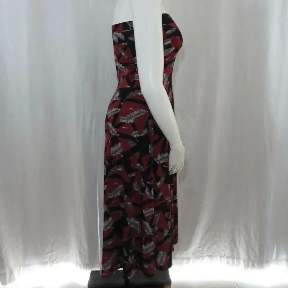 New LuLaRoe Burgundy Black Gray Feather Print 2XS XXS Maxi Skirt Long Made USA